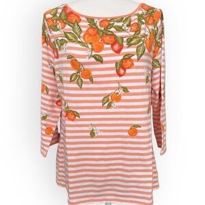 Talbots Bateau Neck Orange Print 3/4 Sleeve Tee Size L